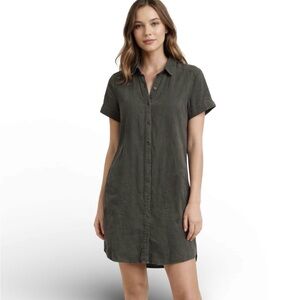Lucky Brand Women Dress Gray Linen Blend Shirt Dress Button Down L EUC Boho